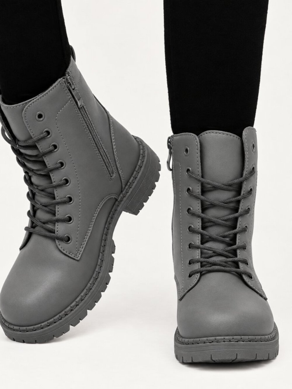 NEW Unitysow Waterproof Combat Fur Lined Ankle Boots | Grey